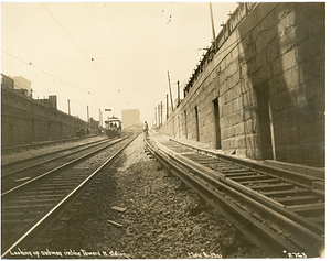 Looking up subway incline toward North Station