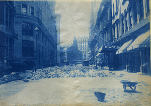 [Street construction on State Street looking towards Old State House]