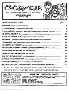 Cross-Talk: The Gender Community's News & Information Monthly, No. 38 (September, 1992)
