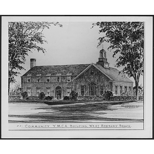 Drawing of exterior of West Roxbury branch