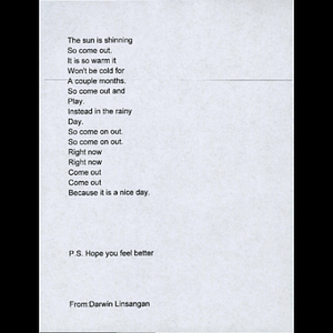 Poem sent to Boston Medical Center ("The sun is shining...")