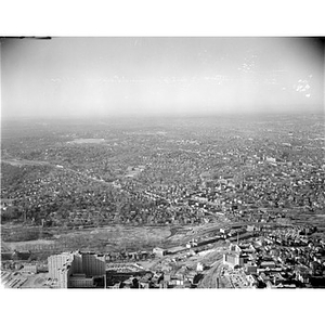 Jamaica Plain to Brookline and to Boston, high up, Veterans Medical Center, left, W. H. Ballard, Real Estate, Boston, MA