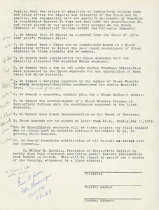 11 demands made to Springfield college by black students (May 10, 1969)