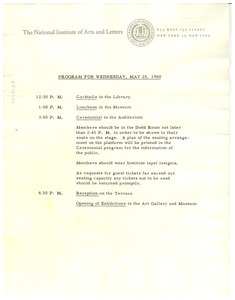 Program for Wednesday, May 25, 1960