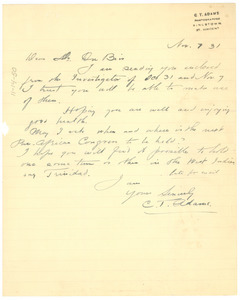 Letter from C. T. Adams to W. E. B. Du Bois