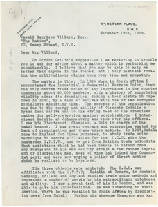 Letter from Winifred Holtby to Oswald Garrison Villard