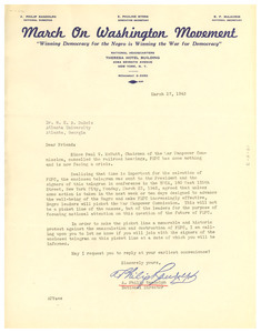 Circular letter from March on Washington Movement to W. E. B. Du Bois