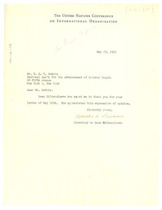 Letter from Virginia C. Gildersleeve to W. E. B. Du Bois