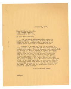 Letter from W. E. B. Du Bois to Mattie F. Roberts