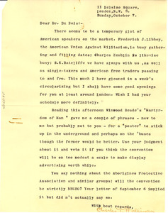 Letter from Charles T. Hallinan to W. E. B. Du Bois