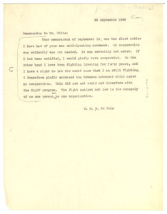Memorandum from W. E. B. Du Bois to Walter White