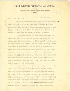 Letter from Frank R. Crosswaith to W. E. B. Du Bois