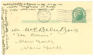 Postcard from Rupert F. Gibson to W. E. B. Du Bois