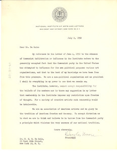 Letter from National Institute of Arts and Letters to W. E. B. Du Bois