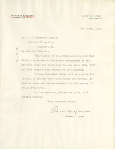 Letter from Arthur B. Spingarn to W. E. B. Du Bois