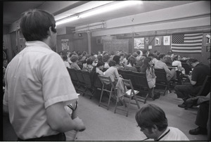 Student Mobilization Committee to End the War in Vietnam meeting against SDS violence: view of audience and speakers