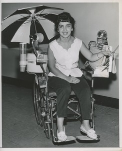 Woman in specially equipped wheelchair