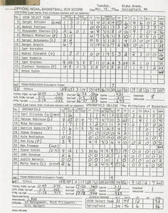 Box scores of the November 19, 1991 SC vs. Soviet Union National Team basketball game