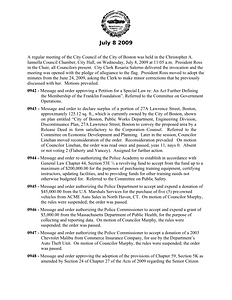 City Council meeting minutes, July 8, 2009