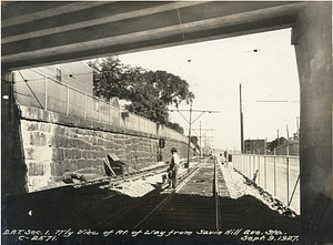 Dorchester Rapid Transit section 1. North view of right of way from Savin Hill Avenue Station