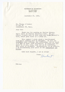 Correspondence between Herbert Ehrmann and Tom O'Connor, 1962; 1964