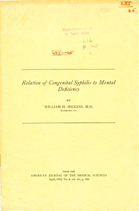 Relation of congenital syphilis to mental deficiency