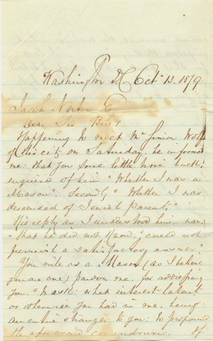 Letter from Benjamin D. Hyam to Jacob Norton, 1879 October 13