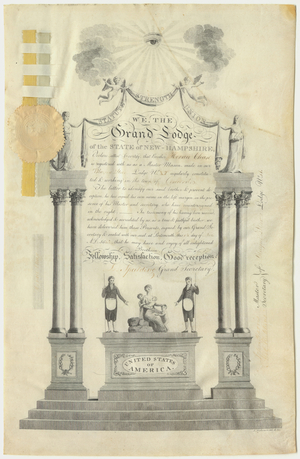 Master Mason certificate issued by the Grand Lodge of New Hampshire to Horace Chase, 1815 November 14