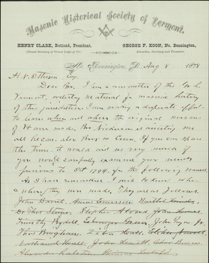 Letter from George F. Koon to Mr. Otterson, 1878 August 8