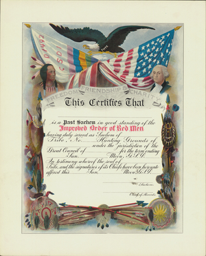 Unissued Past Sachem certificate of the Improved Order of Red Men, circa 1900