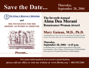 Save the Date for the Alma Dea Morani Award ceremony for Mary Guinan
