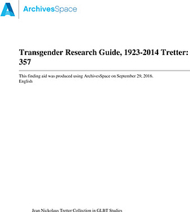 Transgender Research Guide, 1923-2014