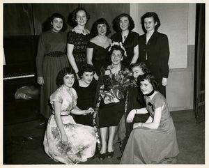 Miss Suffolk Contest candidates at the Suffolk University Coronation Dance, 1950