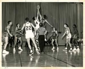 Tip-off at a Suffolk University men's basketball game, 1968