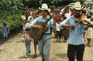 Salvadoran musicians in parade, 1991