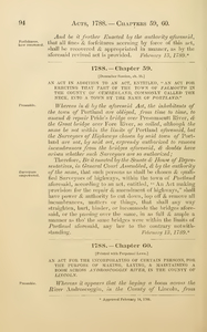 1788 Chap. 0059 An Act In Addition To An Act, Entitled, "An Act For Erecting That Part Of The Town Of Falmouth In The County Of Cumberland, Commonly Called The Neck, Into A Town By The Name Of Portland."