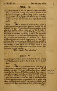 1809 Chap. 0004. An Act In Addition To An Act, Entitled "An Act Determining The Places Of Holding The Courts Of Probate In The County Of Hampshire, And Repealing All Laws Heretofore Made On That Subject" Passed On The First Day Of March, In The Year Of Our Lord One Thousand Eight Hundred And Eight.