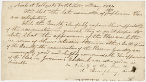 Collegiate Institution faculty resolution regarding the sophomore class examinations, 1824 May 10