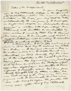 Edward Hitchcock letter to the editors of the Independent, ca. 1861