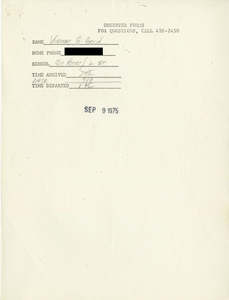 Citywide Coordinating Council daily monitoring report for South Boston High School by Vincent G. Gavin, 1975 September 9