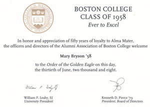 Certificate of 50th class graduation anniversary from Boston College