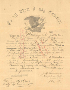 Discharge from the service of the United States, 1863 August 20