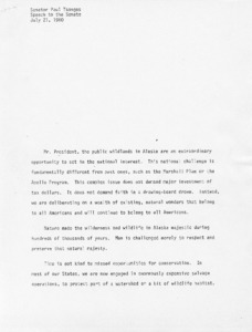 Speech to the Senate regarding Alaska and the Wilderness Amendment