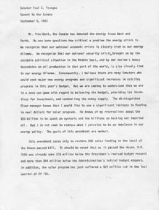 Senator Paul E. Tsongas' speech to the Senate regarding solar energy and the amendment of H.R. 7590