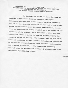 Amendment to H. J. Res. 409 to authorize the secretary of Health and Human Services to complete the transfer of the Boston Public Health Service Hospital