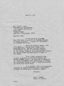 Letter to Mrs. Louise A. Cohen from Paul E. Tsongas