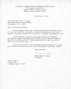 Letter from Margaret D. Hill to Paul E. Tsongas