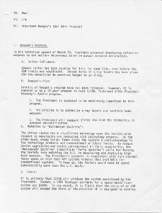 Memo to Paul from Jim: President Reagan's Star Wars Proposal
