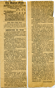 "Medicine in War" newspaper clipping