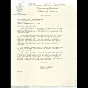 Letter, Representative Michael Daly, March 28, 1974.